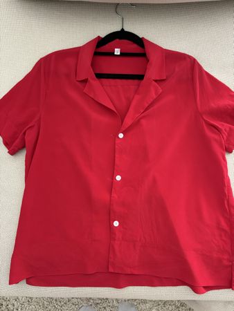 LILYSILK red silk blouse size S. oversized