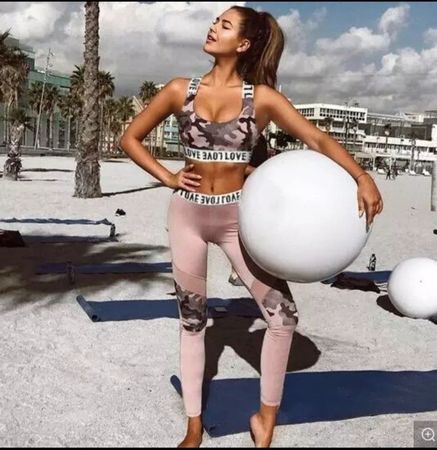 Top & Leggings military print rose Gr. L