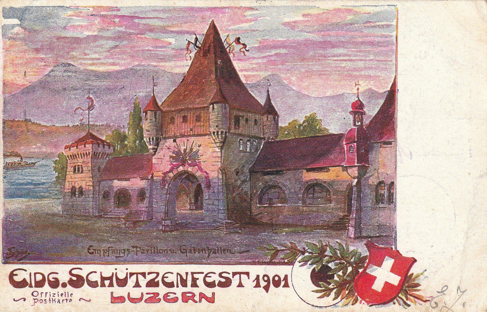 Cartoline postali: Eidg. Schützenfest Luzern 1901 – Usato da Crémines venduto da clifden92