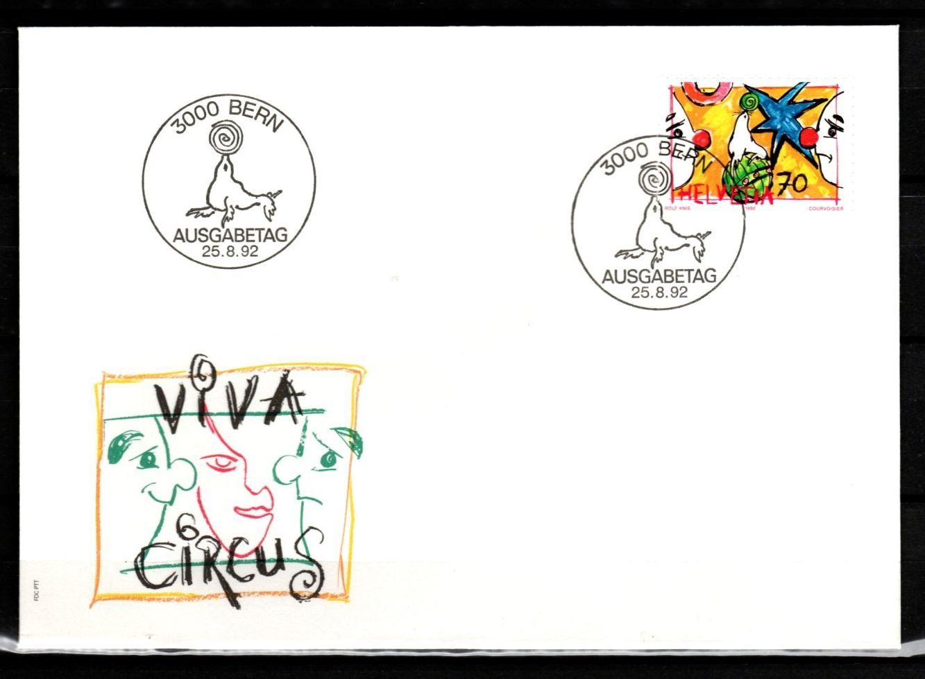 Tutti i francobolli: 1992 - FDC / Zirkuswelt - Seelöwe, Auguste – Usato da Schaffhausen venduto da poststamp