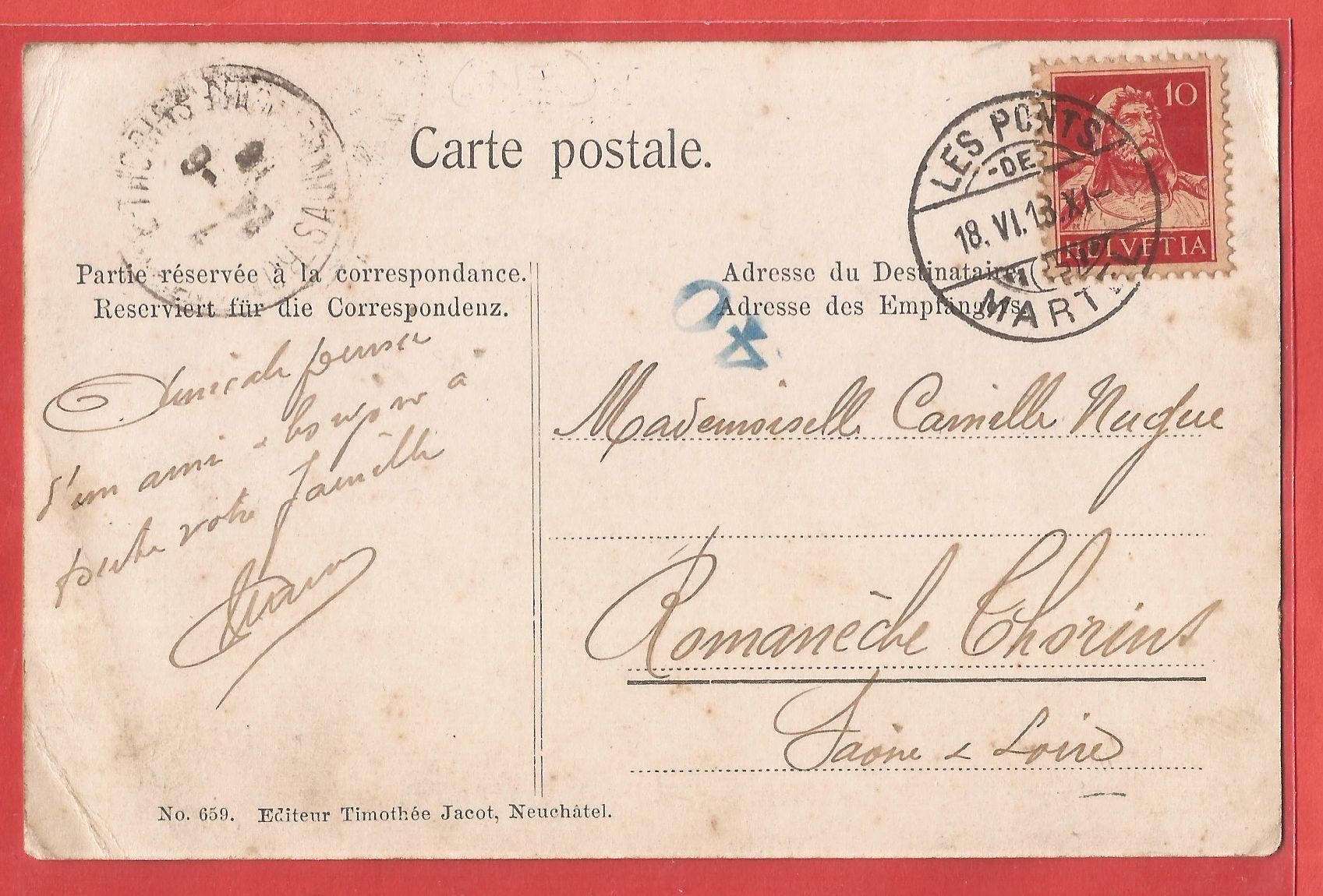 Cartoline postali: Les Ponts de Martel - Place du Marché - 1913 – Usato da Fislisbach venduto da Porano 1