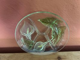 Vintage Glasplatte mit Arum Lilien Motiv, Deko für Tisch