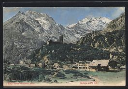 AK Maloja, Ortspartie mit Bergen