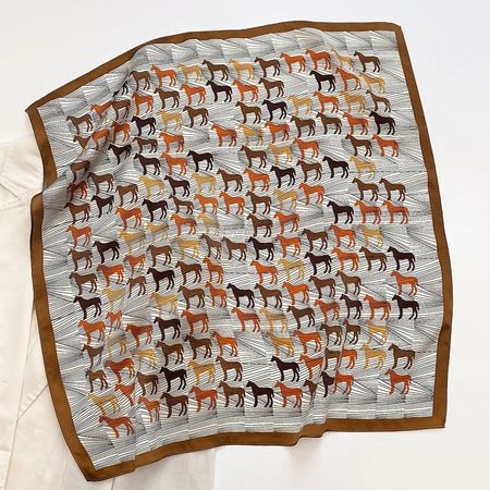 New 53cm Silk Scarf, Orange 100% Pure Silk Tuch Horse Print