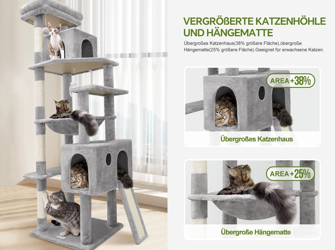 Tiragraffi: Kratzbaum Kletterbaum Katzenbaum 178cm Katzenhaus hellgrau – Nuovo e nell'imballaggio originale da Zürich venduto da MueDes 7