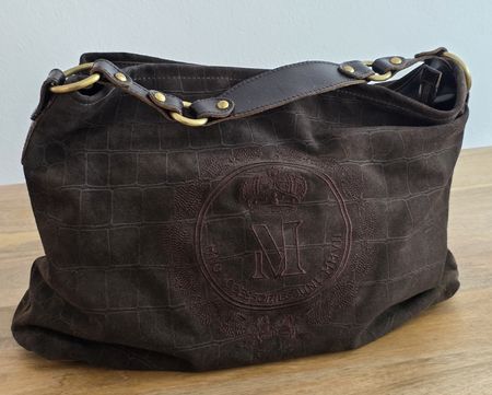 Umhängetasche MNG dunkelbraun Kroko-Optik Leder gute Zustand
