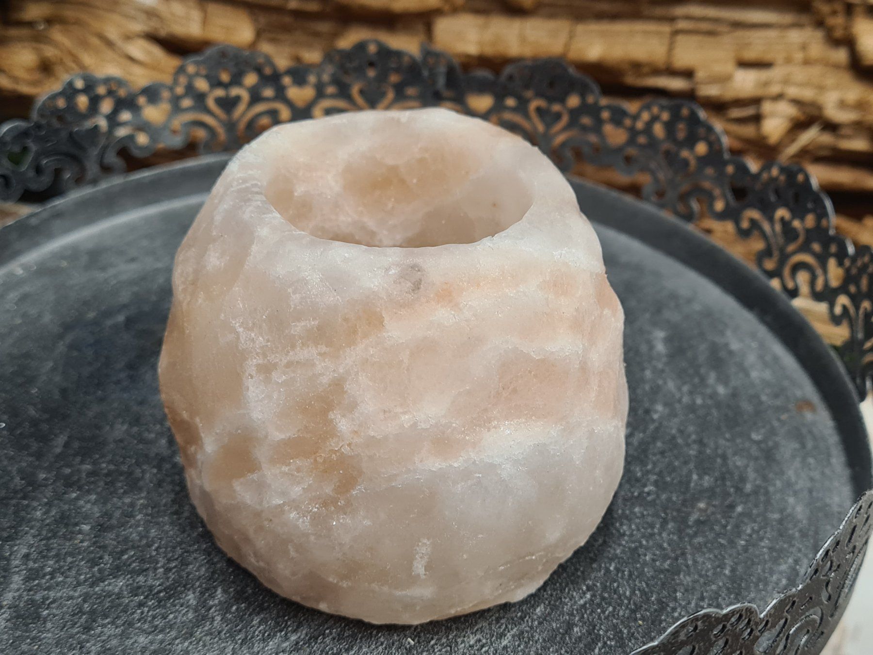 Kerzenständer: Salzkristall Teelichthalter, 7x8 cm – Gebraucht aus Amriswil von kleindeko 1