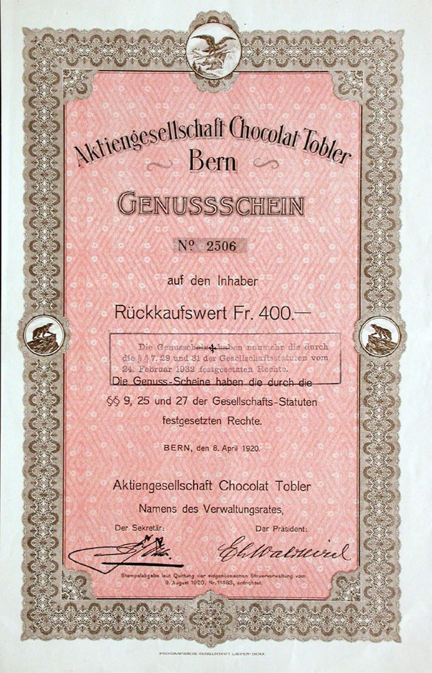 Documenti: AG Chocolat Tobler Bern - 1920 – Usato da Solothurn venduto da Sgasche