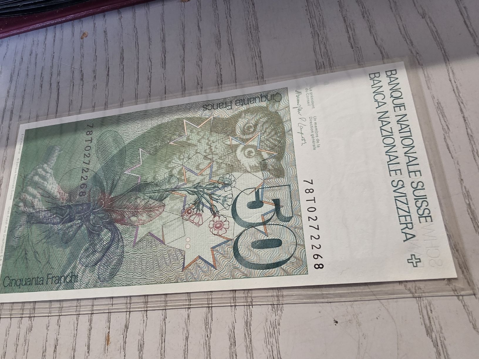 Banconote: Schweizer Banknote 50 Franken Gessner 1978 – Nuovo e nell'imballaggio originale da Herisau venduto da Antiques.AR 1