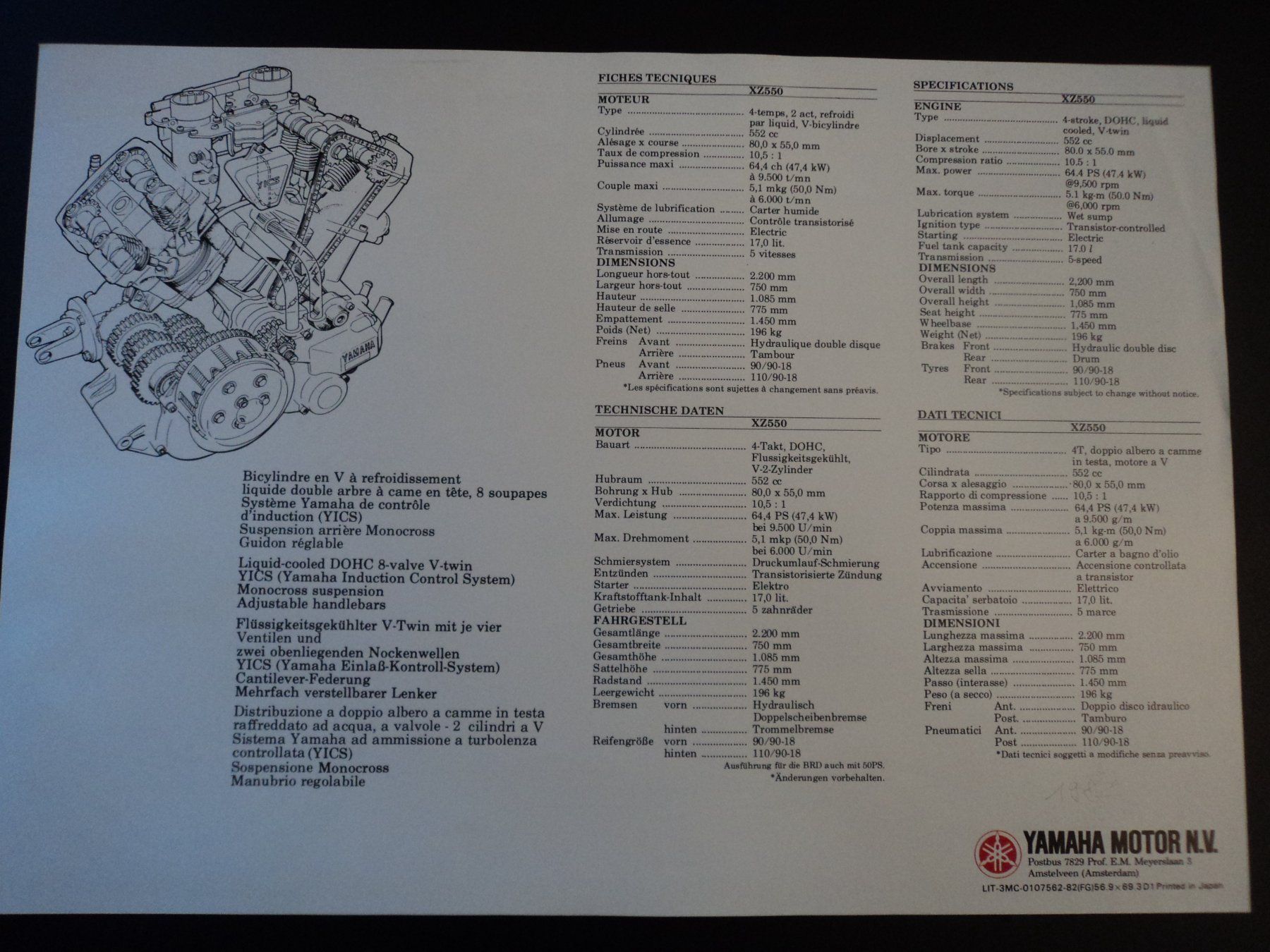Documenti: Prospekt Yamaha XZ550 1982 – Usato da Schwarzenburg venduto da modelCARama 2