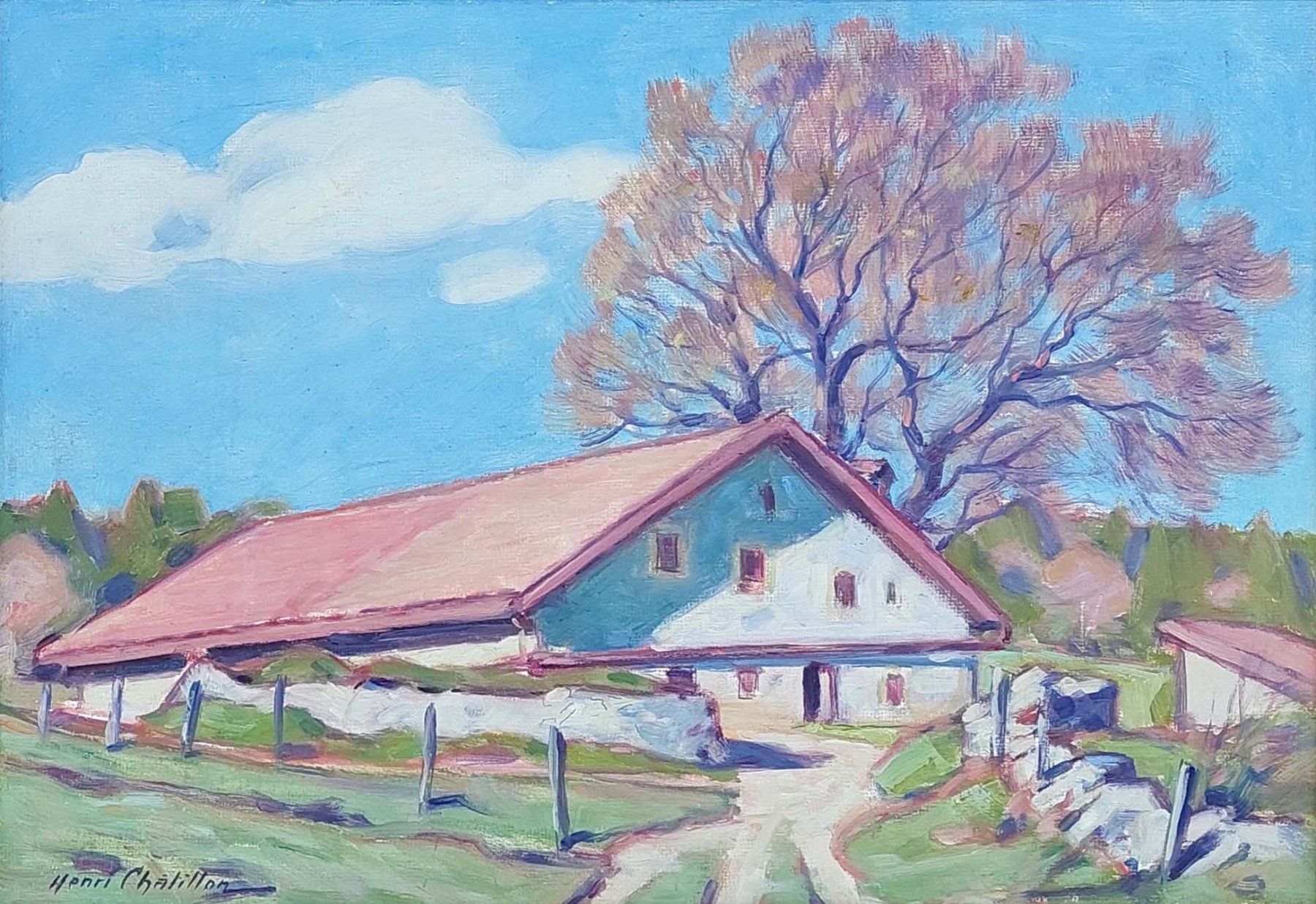 Dipinti: Henri Châtillon  (1883-1973) - Ferme "Les Cucheraux" – Usato da Montmelon venduto da canelle-12