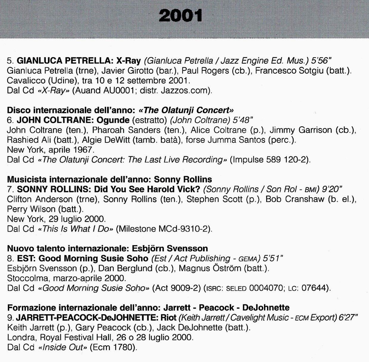 CD: TOP JAZZ 2001 Coltrane Jarrett Peacock DeJohnette Rollins CD – Usato da Kandergrund venduto da Sososo 4