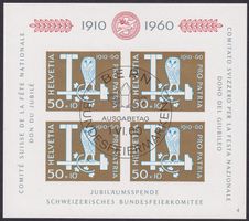 1960: B102, Jubiläumsblock Pro Patria mit ET-Stempel.