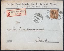 Schweiz 1902 R-Einschreibebrief Zürich nach Basel mit Ankunf
