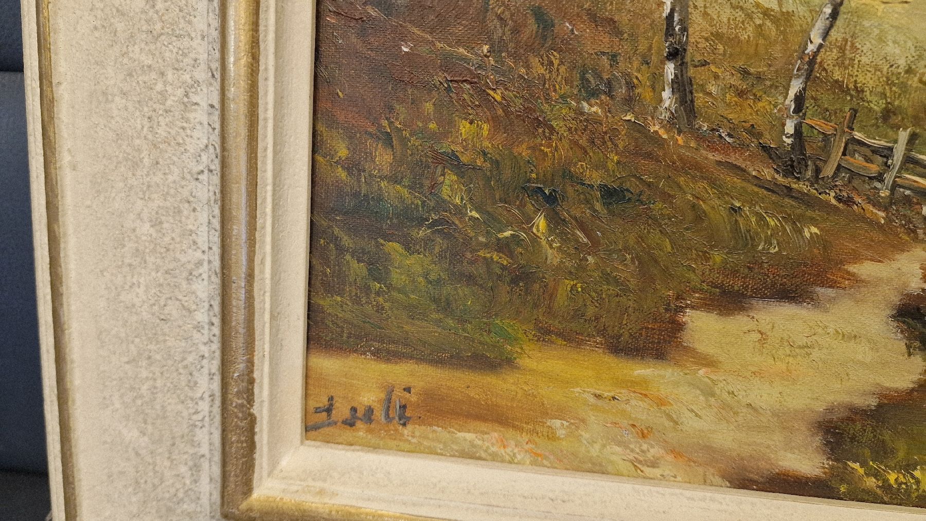 Tableaux: Gemälde, Flusslandschaft im Herbst, signiert – D'occasion à BERN par Intarsia 2