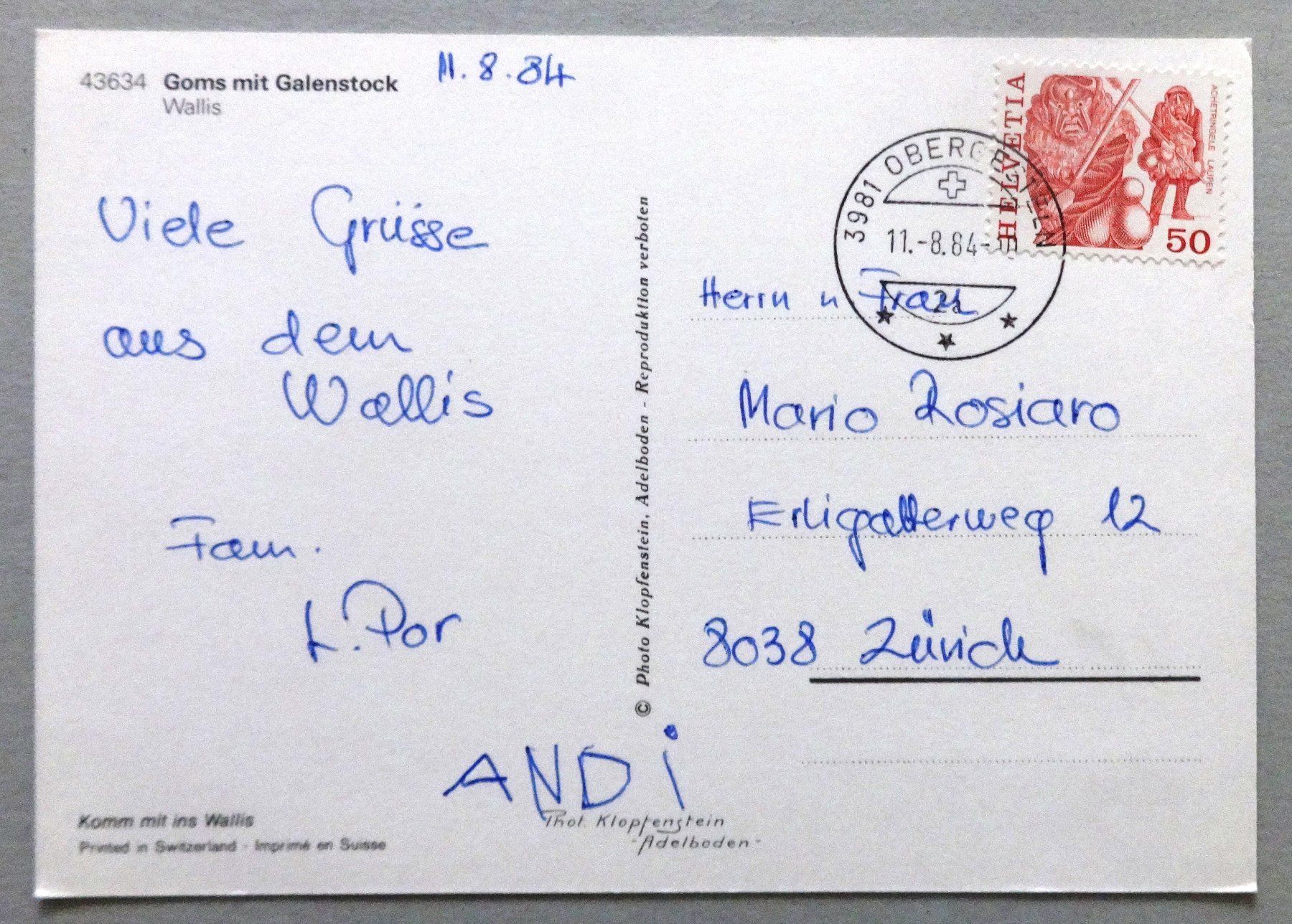 Cartoline postali: Goms mit Galenstock, Wallis – Usato da Fétigny venduto da Billy2miny 1