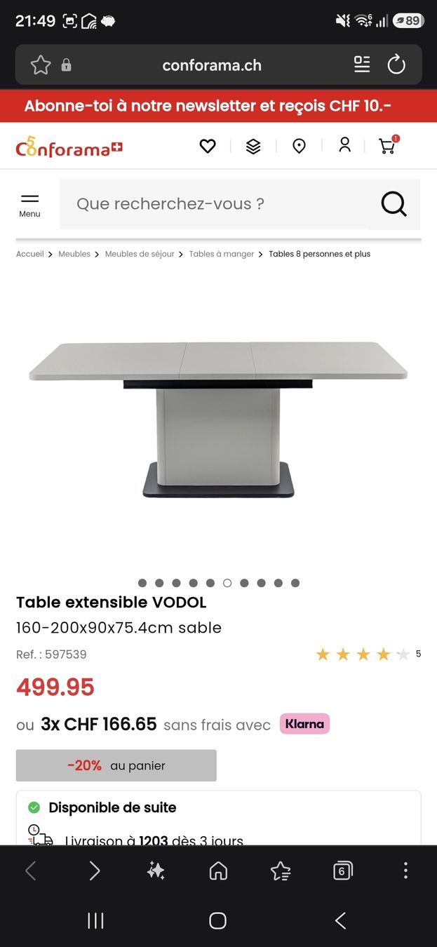 Conforama Tavoli: Table extensible VODOL Conforama 160-200 SABLE – Usato da Genève venduto da ErikaGE 2