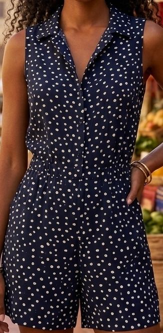 Tute: Short Navy Blue & White Polka Dots Jumpsuit – Usato da Zürich venduto da can_2jj8