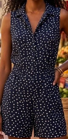 Short Navy Blue & White Polka Dots Jumpsuit