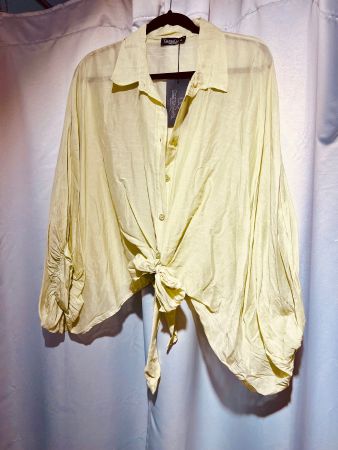 Halbtransparente Binde-Bluse mit Ballon-Ärmeln
