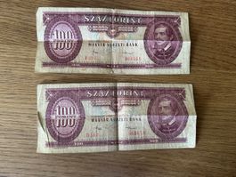 2 Banknoten Ungarn 100 Forint 1984 gebraucht