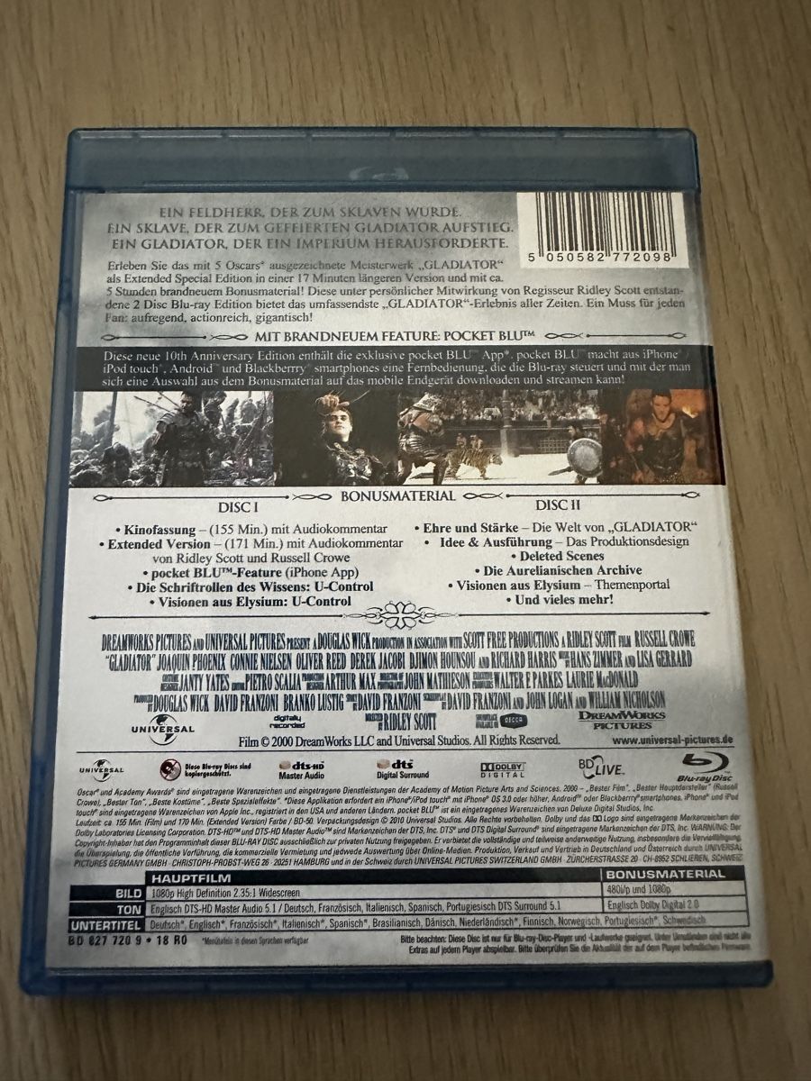 Tous les DVDs: Gladiator 10th Anniversary Edition Blu-ray extendet Version – D'occasion à Hombrechtikon par baersandro 1