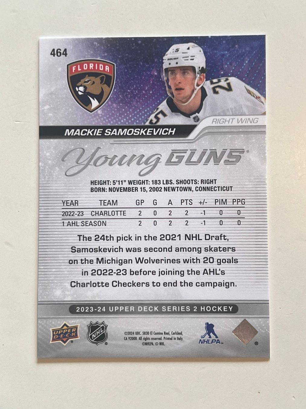NHL Sammelbilder & Trading cards: Mackie Samoskevich 2023 Young Guns Florida Panthers – Neu (gemäss Beschreibung) aus Möhlin von SwissHockeyCards 1