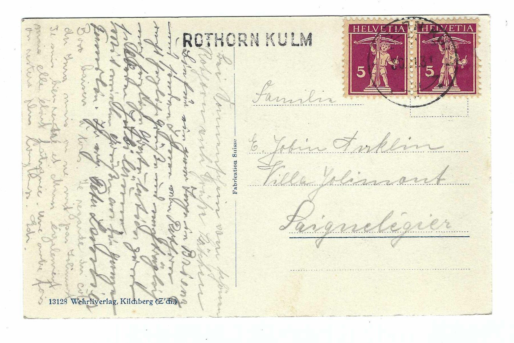 Tutti i francobolli: Stabstempel Rothorn Kulm 1913 2w – Usato da Aarau venduto da fussball-fussball