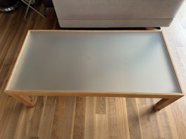 (Kirsch-)Holztisch mit abnehmbarer Milchglasplatte, 130x65cm