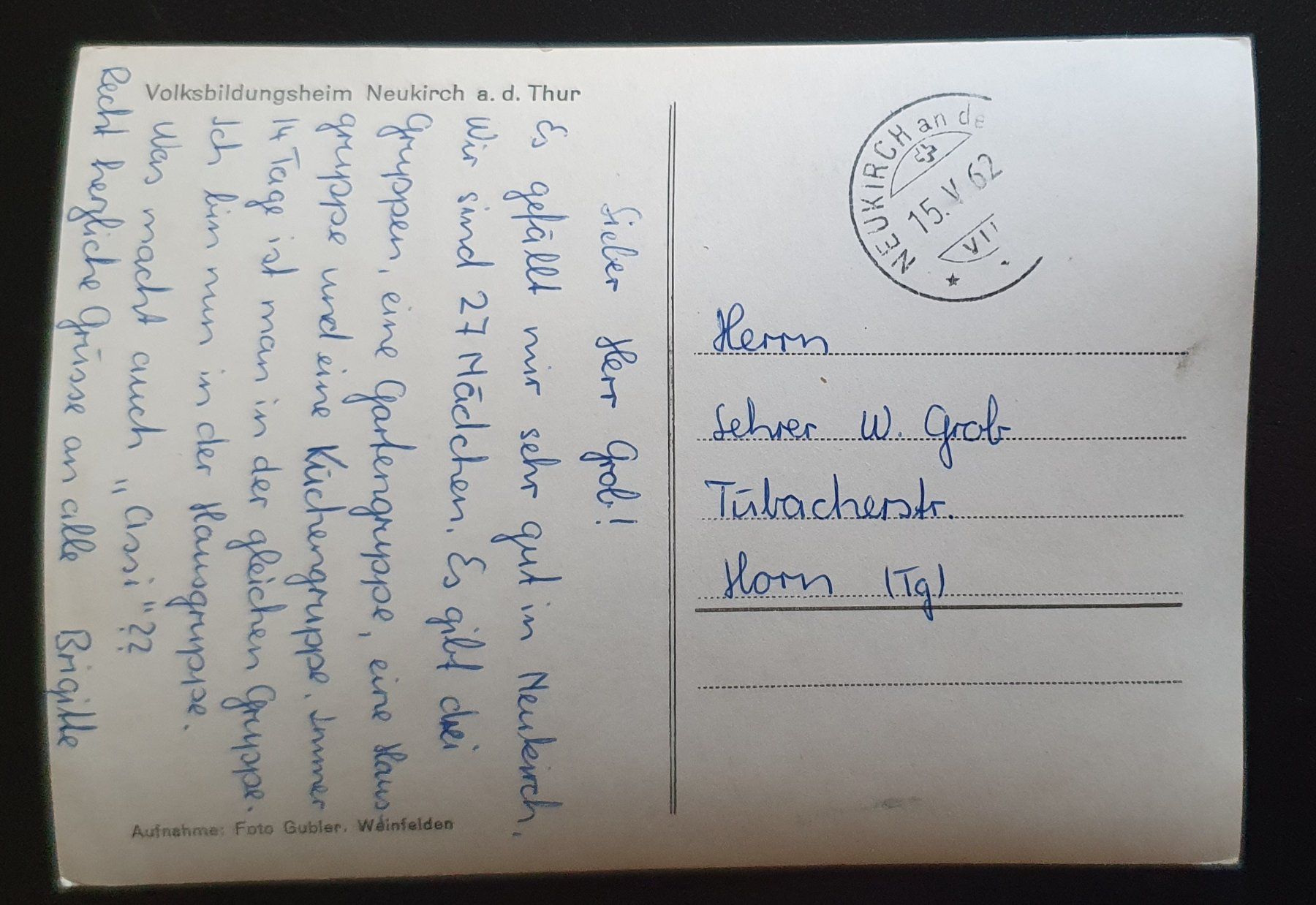 Cartoline postali: Neukirch a.d. Thur 1962 - Volksbildungsheim – Usato da Kreuzlingen venduto da Rschweiz1 1