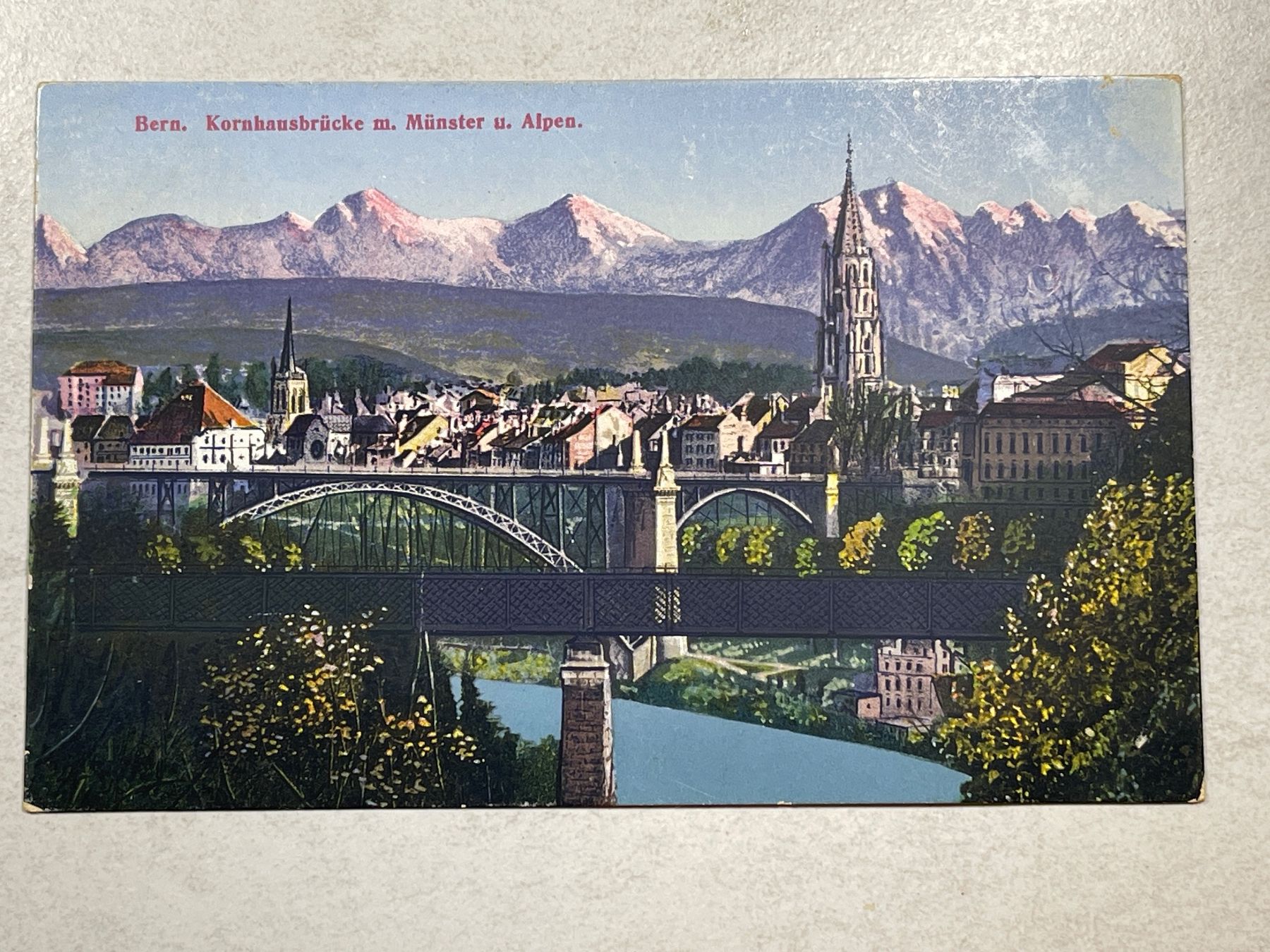 Cartoline postali: Alte Ansichtskarte von Bern mit Kornhausbrücke u. Alpen – Usato da Strengelbach venduto da Aschatan5