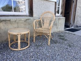 Boho / Vintage Rattan Sellel mit Beistelltisch