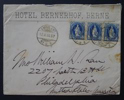 Hotel Bernerhof BERN nach USA, Aarau Vignette Rückseitig
