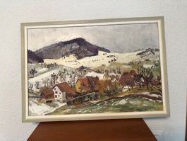 Ölgemälde auf Leinwand - Winterlandschaft - signiert
