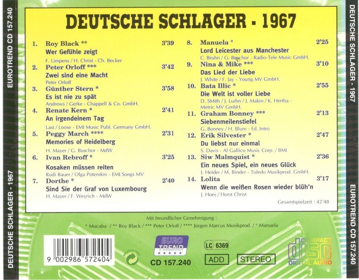 CD: Deutsche Schlager CD 60 er 1967 – Usato da St. Margarethen TG venduto da ursk10 1