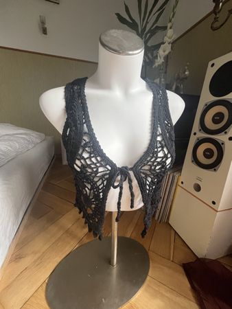 Damen Weste Häkeloptik schwarz ärmellos guter Zustand