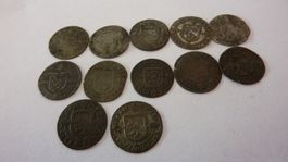 12 Kantonalmünzen : Kanton Zürich , 1 Schilling 1640-1750