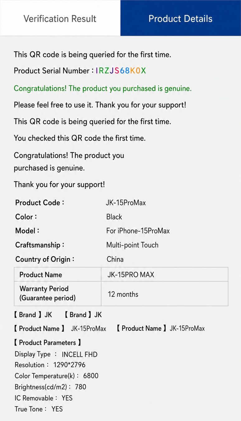 Telefoni cellulari / Smartphones: Ecran iPhone 15 Pro Max (LTPS) JK - Support IC Change - 90Hz – Nuovo e nell'imballaggio originale da Morges venduto da DA-repa 3