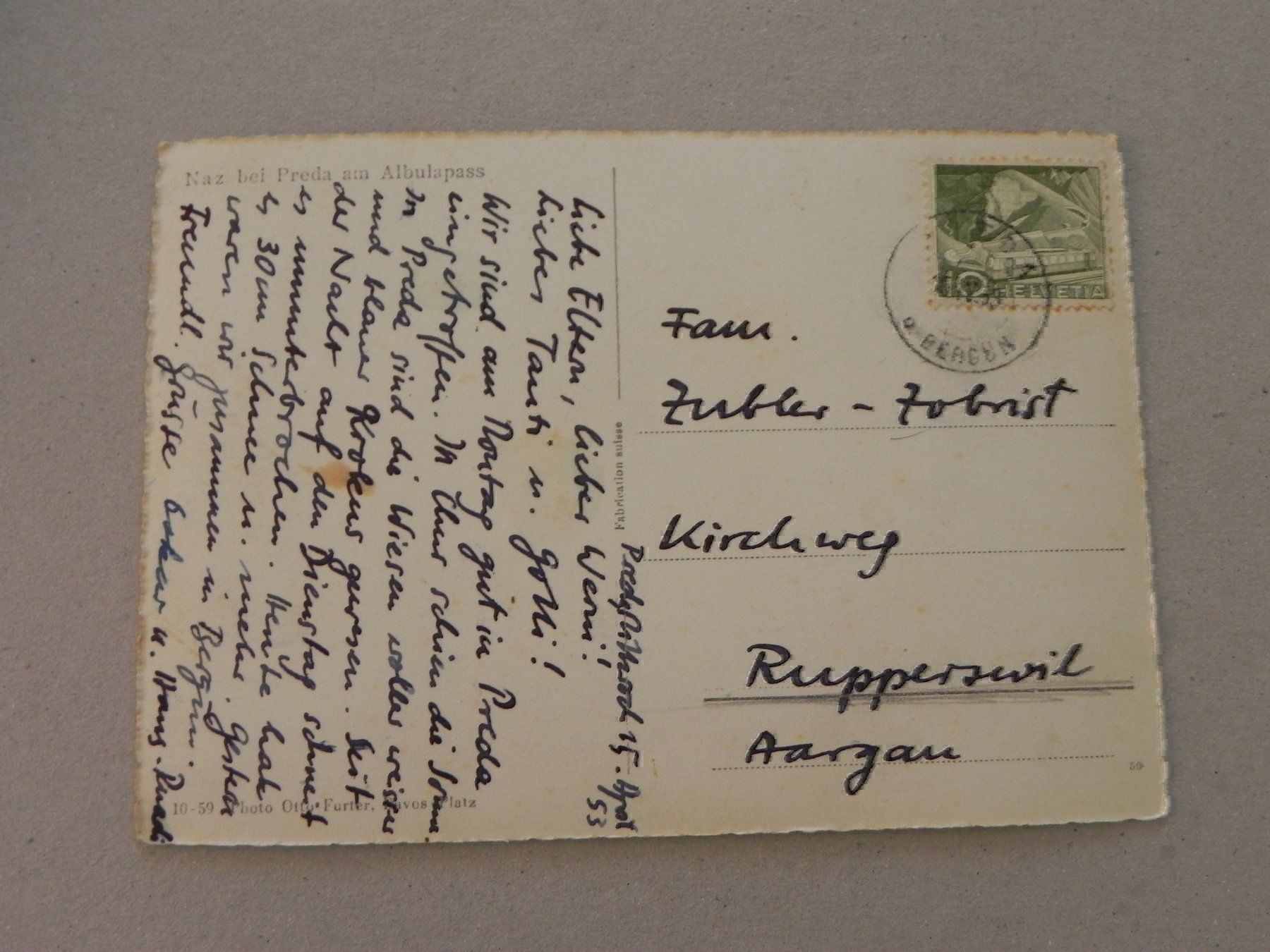 Ansichtskarten: Ansichtskarte Naz bei Preda GR 1953 – Gebraucht aus Siebnen von krimsie 1
