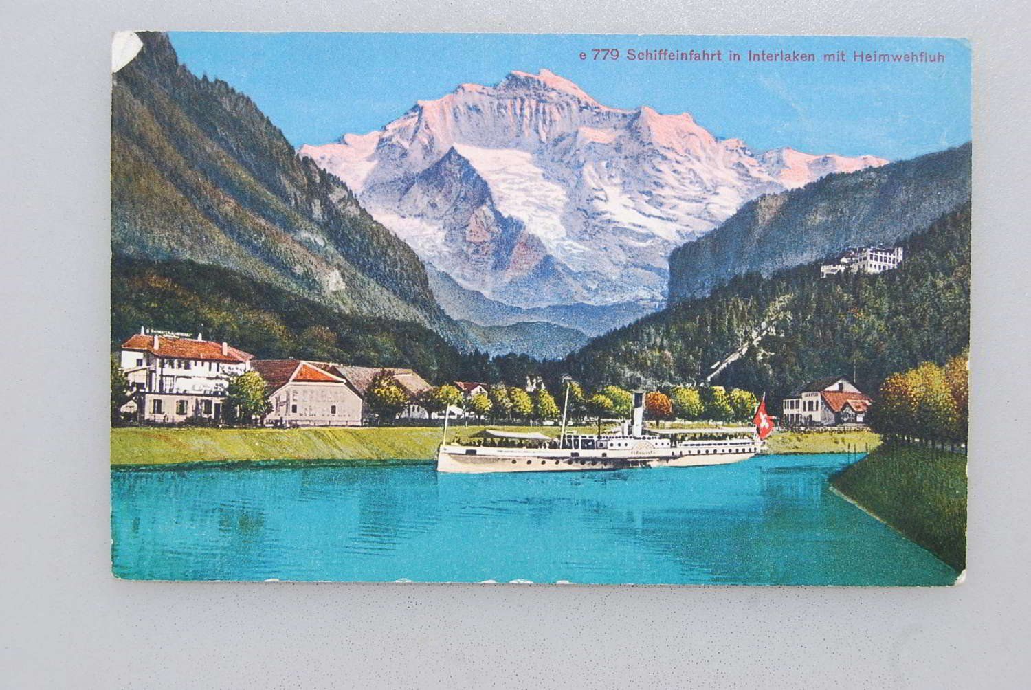 Cartoline postali: AK Schiffeinfahrt in Interlaken  1936? – Usato da Rüfenacht BE venduto da Toro06