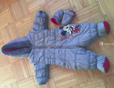 Skianzug 68 Schneeanzug Micky Maus Füsslinge Handschuhe