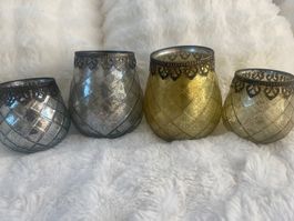 Teelichthalter Glas 4er Set gold silber