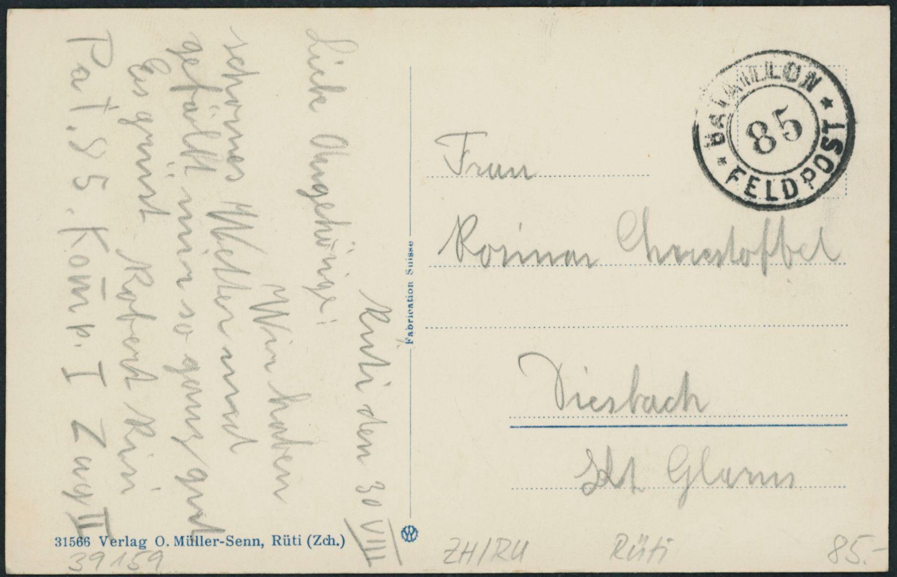 Ansichtskarten: ZH Rüti - Militärstempel – Gebraucht aus Schindellegi von leecollect 1