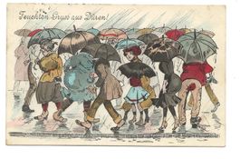 Feuchter Gruss aus Düren (D) bunte Regenschirme - Litho 1913