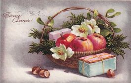 Bonne année ( Panier de pommes et de fleurs ) 1934