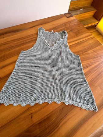 NILE Damen Top/Shirt gehäkelt V-Ausschnitt mintgrün XL Top!
