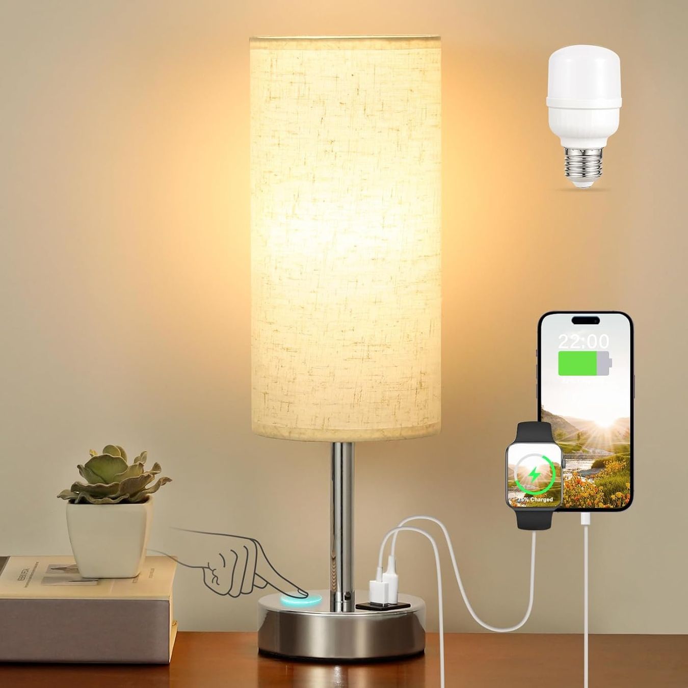 Lampen: Nachttischlampe Touch Dimmbar, Tischlampe mit Ladefunktion – Neu und originalverpackt aus Nuglar von SaleRitter