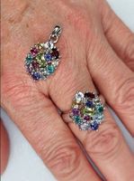 Schmuckset Ring und Anhänger in Silber mit Edelsteinen