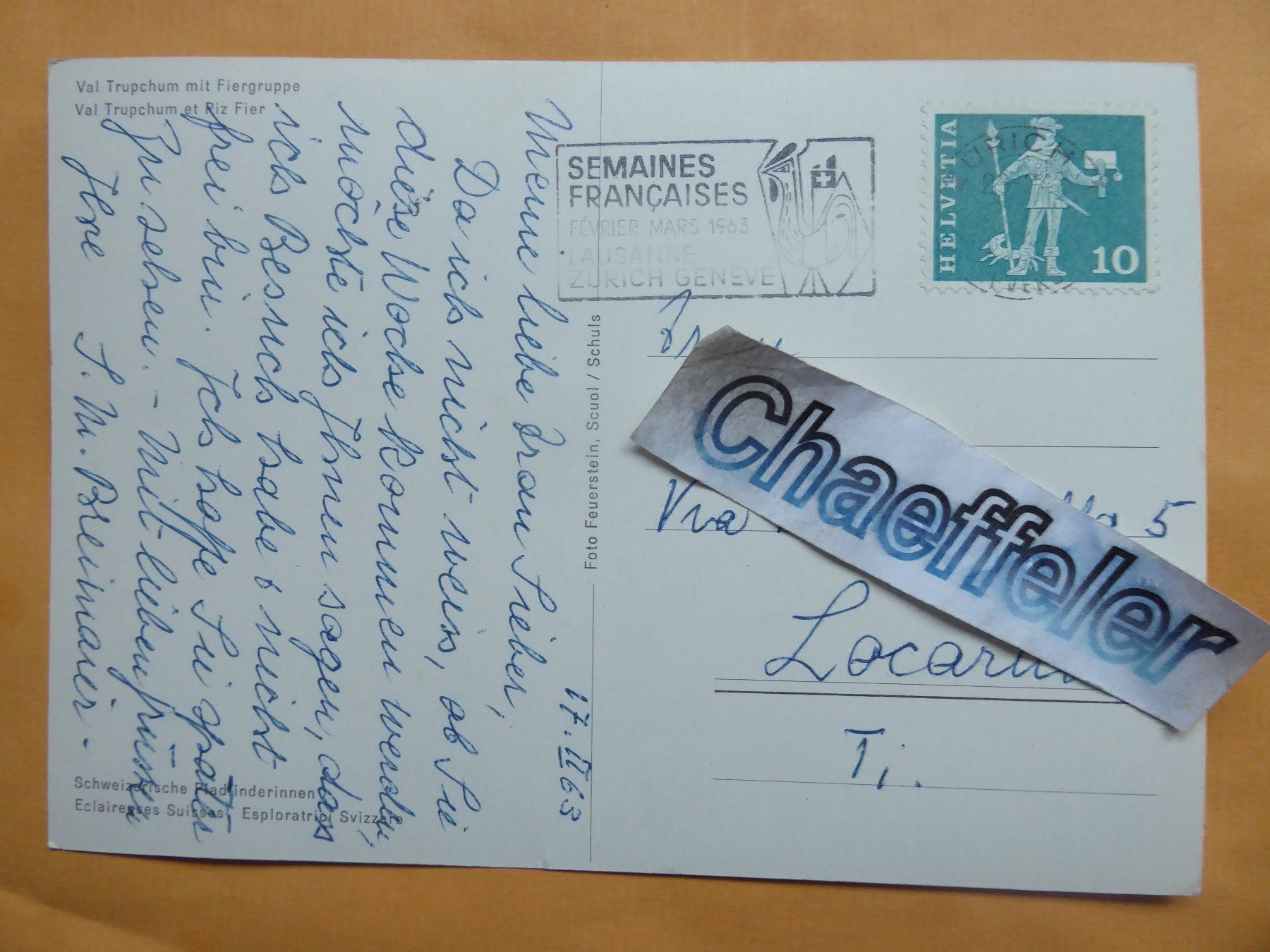 Cartoline postali: 1963 Val Trupchum mit Fiergruppe – Usato da Zürich venduto da Chaeffeler 1