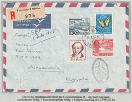 Portogerechter Luftpost R-Brief nach Aegypten